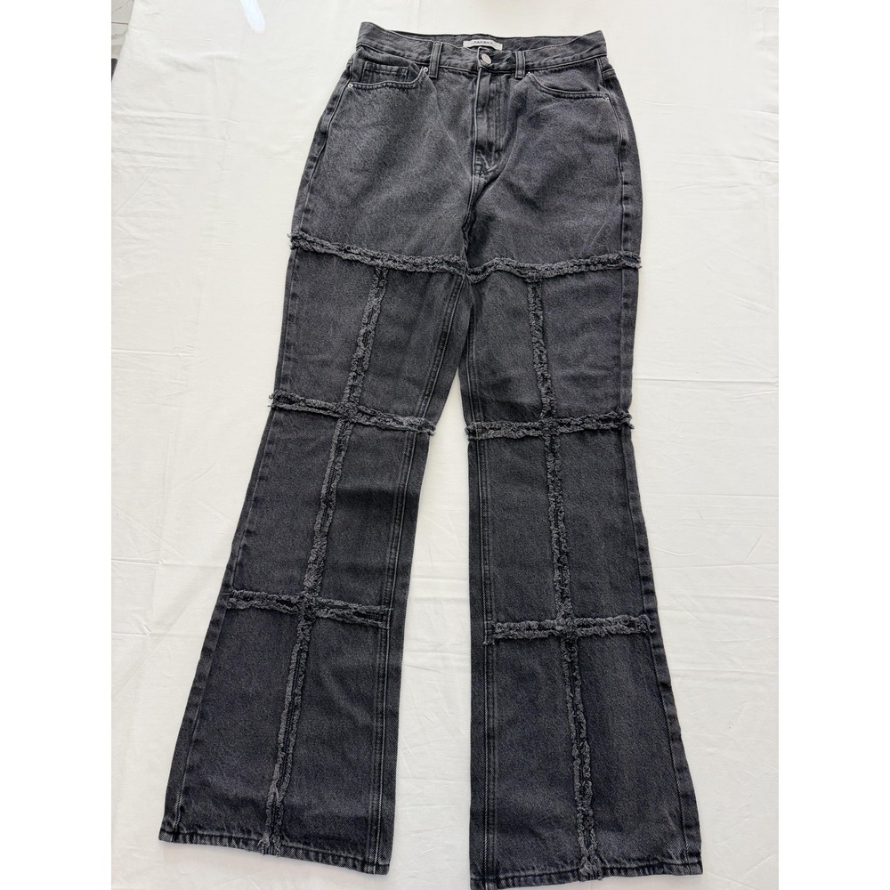 PacSun High Rise Bootcut Jeans Womens 28 Gray Charcoal Wash Fringe 28x30.5 Denim